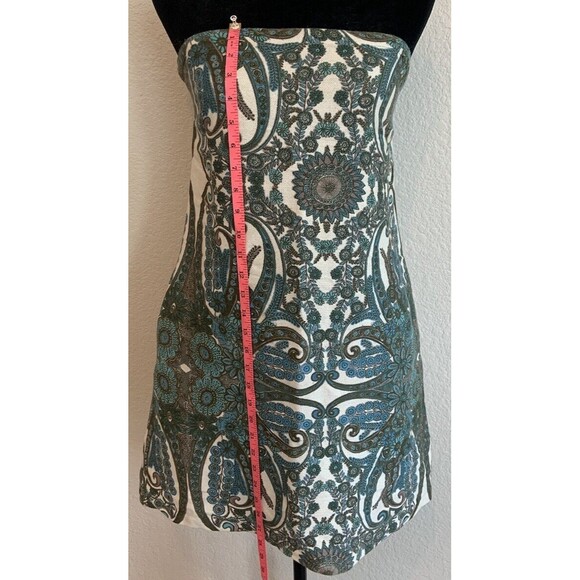 See by Chloe Blue Green Paisley Floral Shift Strapless Dress US Sz 6 W/ Pockets - Picture 1 of 6